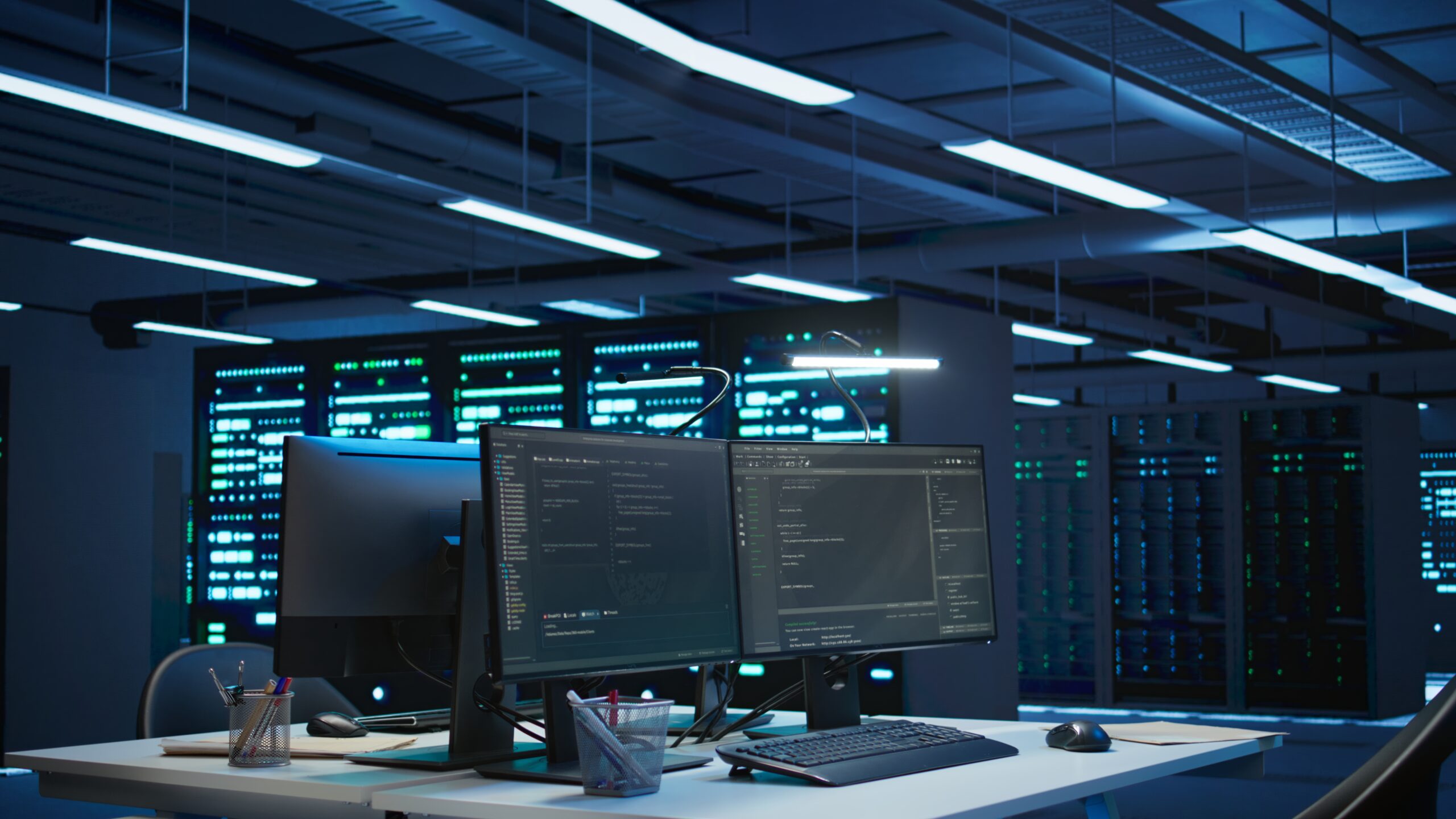 High tech data center facility used for overseeing network connections