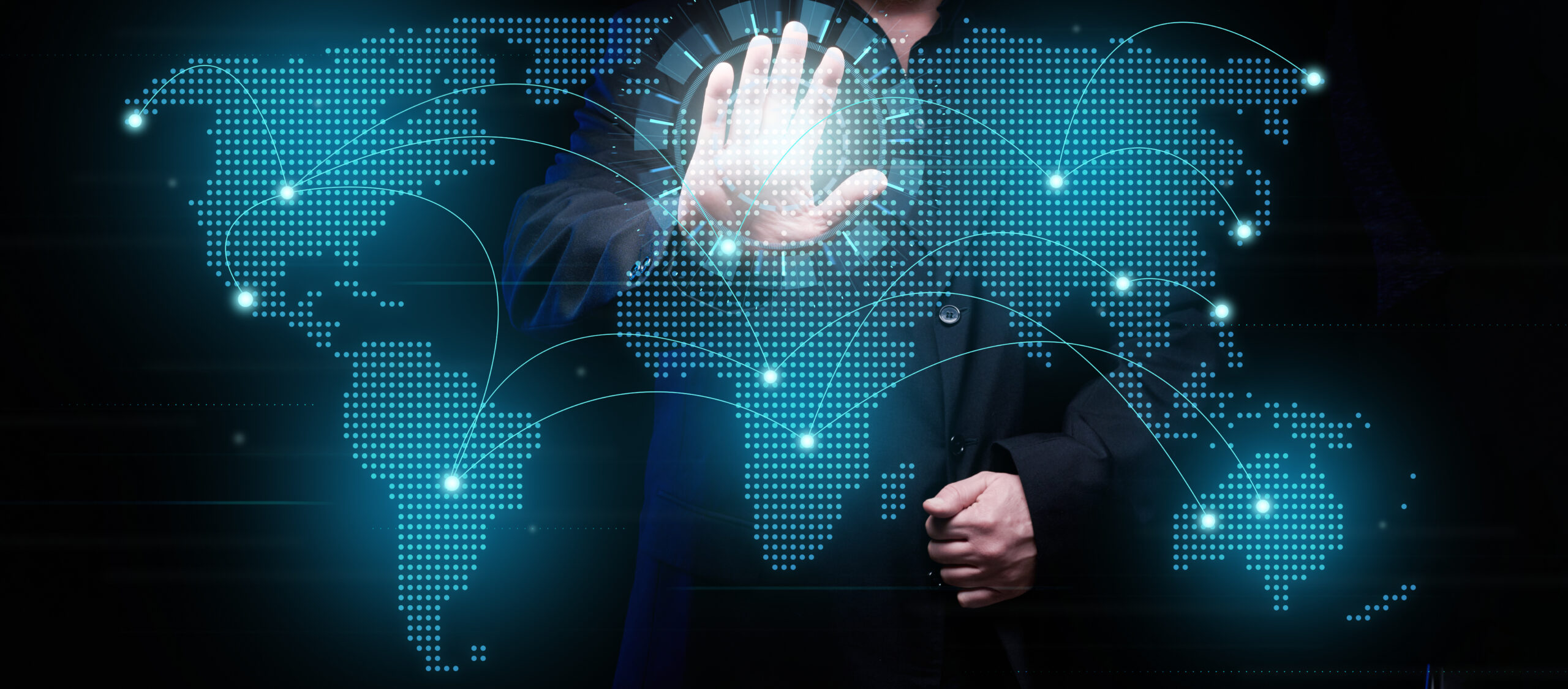 a businessman establishes communication and exchange of informat